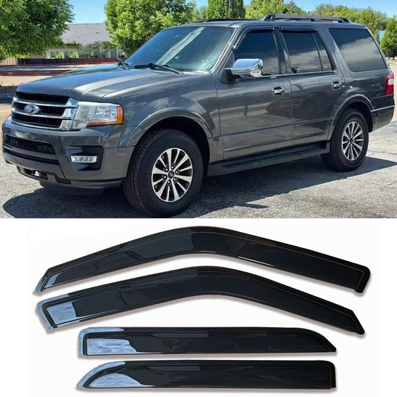 Darodcar Tape on Car Side Window Visors Vent Window Shade Fit 97-17 Ford Expedition, Sun Rain Guards Wind Deflectors 94233, 4-Piece Set - Image 1